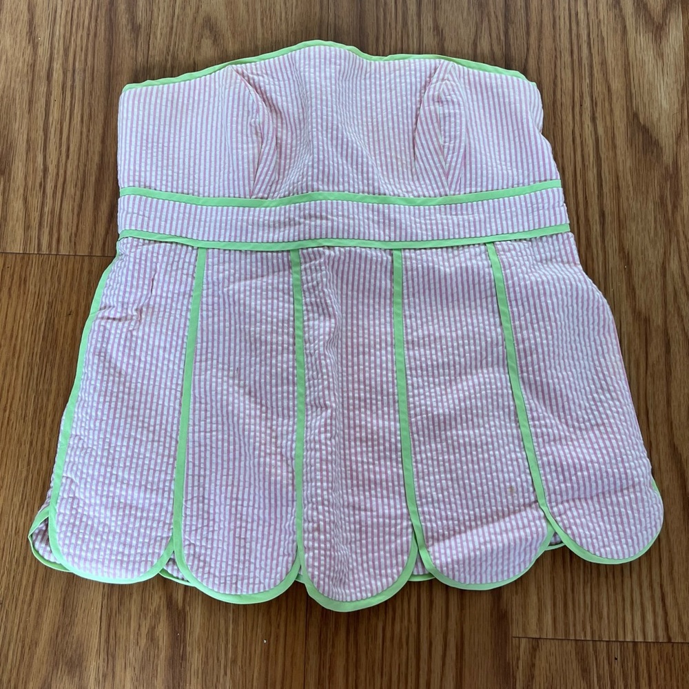 LILLY PULIZTER Scalloped Corset Striped Top (0)
